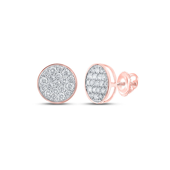 10k Rose Gold Round Diamond Cluster Earrings 3/4 Cttw