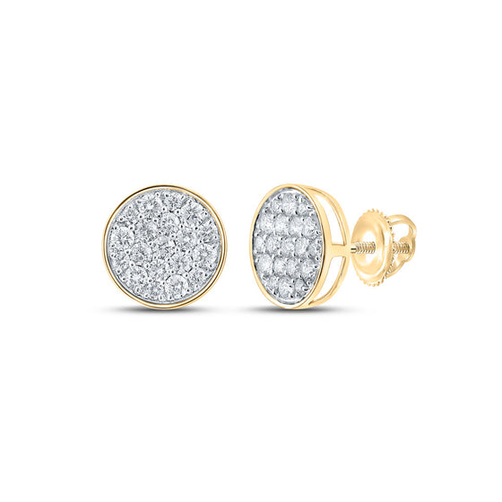 10k Yellow Gold Round Diamond Cluster Earrings 3/4 Cttw