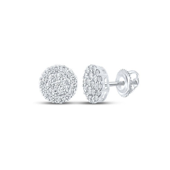 10k White Gold Round Diamond Cluster Earrings 1-7/8 Cttw