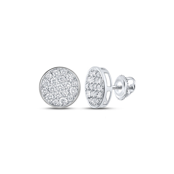 10k White Gold Round Diamond Cluster Earrings 1 Cttw