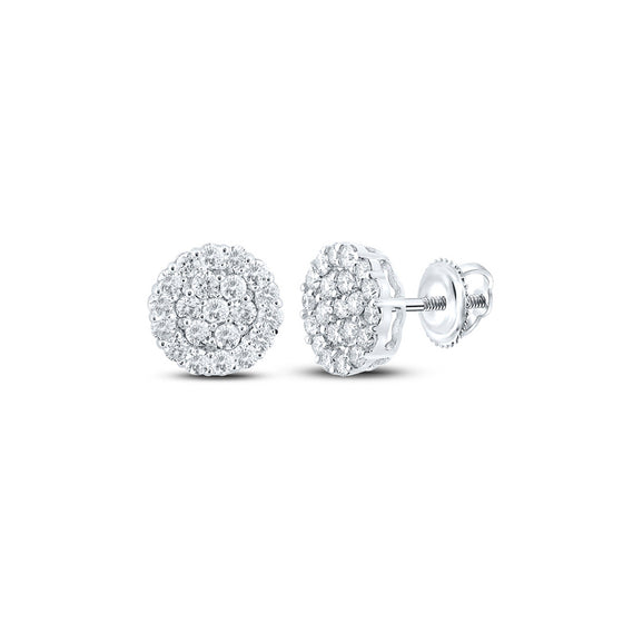 10k White Gold Round Diamond Cluster Earrings 1-3/8 Cttw