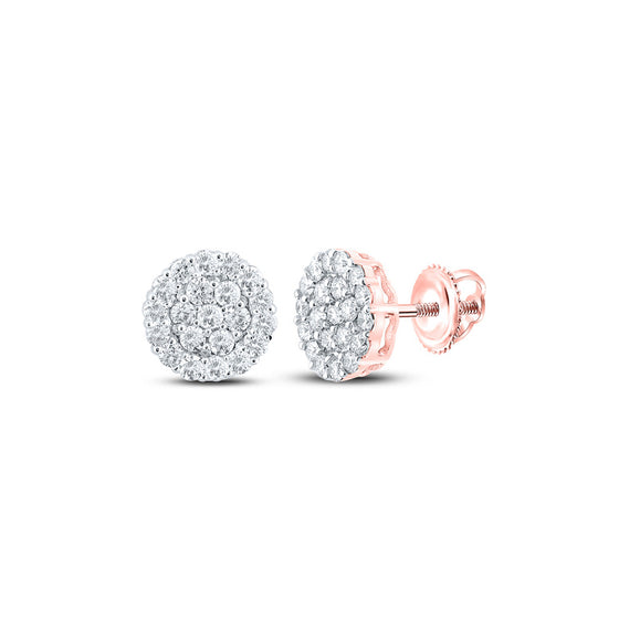 10k Rose Gold Round Diamond Cluster Earrings 1-3/8 Cttw