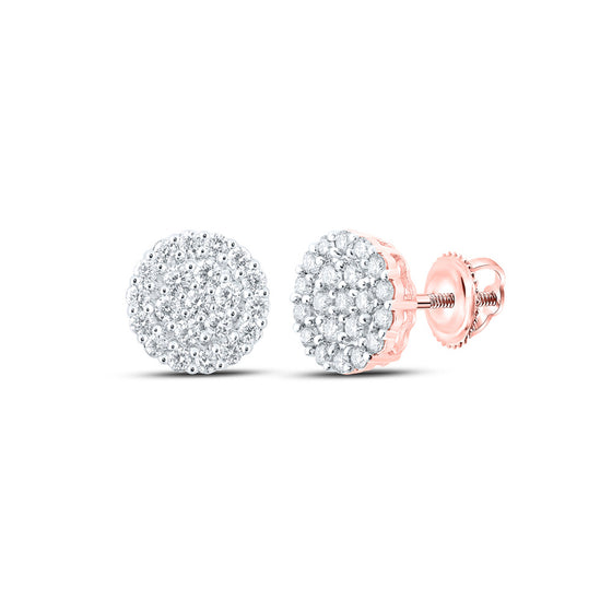10k Rose Gold Round Diamond Cluster Earrings 1-1/4 Cttw
