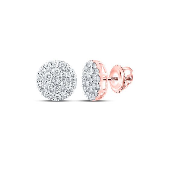 10k Rose Gold Round Diamond Cluster Earrings 2 Cttw