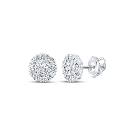 10k White Gold Round Diamond Cluster Earrings 1-5/8 Cttw