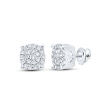 10k White Gold Womens Round Diamond Cluster Earrings 1/8 Cttw