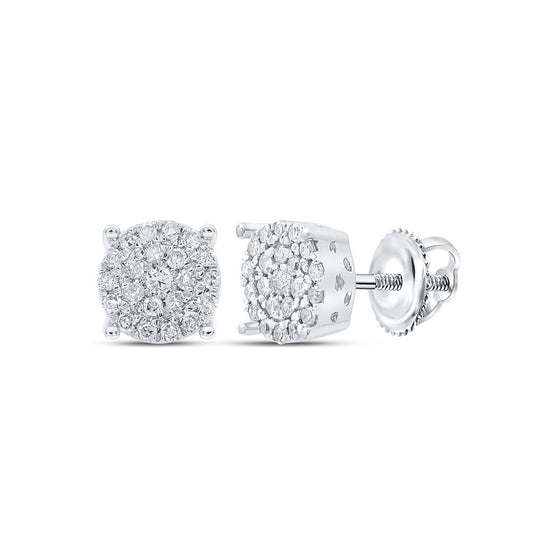 10k White Gold Womens Round Diamond Cluster Earrings 1/4 Cttw