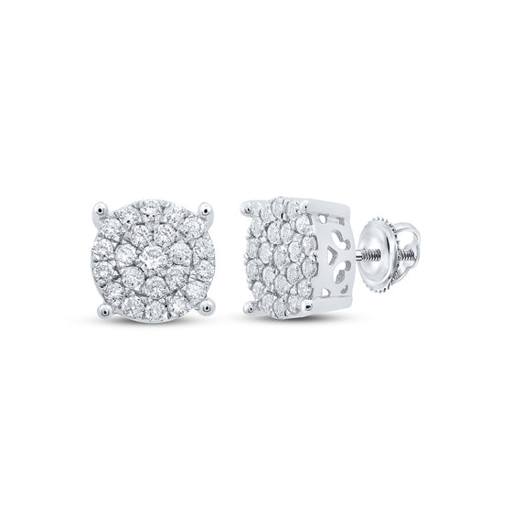 10k White Gold Womens Round Diamond Cluster Earrings 3/4 Cttw