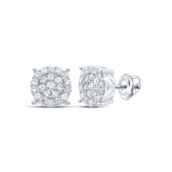 10k White Gold Womens Round Diamond Cluster Earrings 1 Cttw