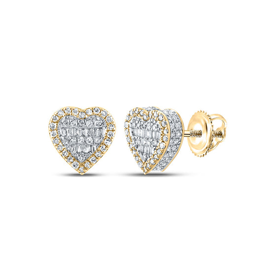 10k Yellow Gold Baguette Diamond Heart Earrings 1/2 Cttw
