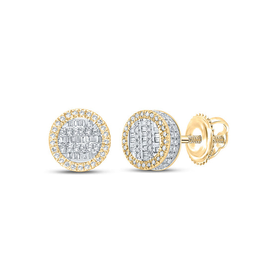 10k Yellow Gold Baguette Diamond Circle Earrings 5/8 Cttw