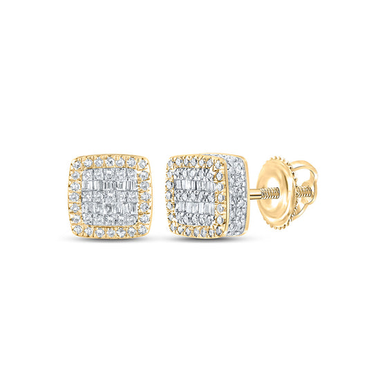 10k Yellow Gold Baguette Diamond Square Earrings 1/2 Cttw