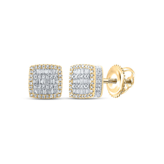 10k Yellow Gold Baguette Diamond Square Earrings 3/4 Cttw