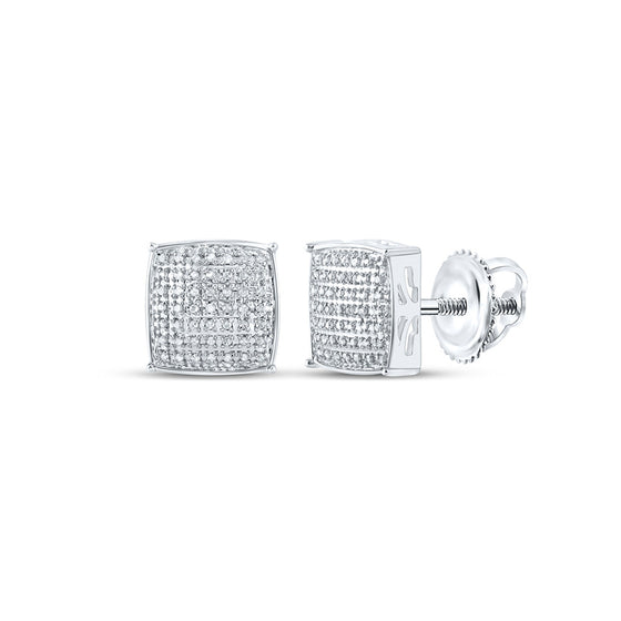 10k White Gold Round Diamond Square Earrings 1/3 Cttw