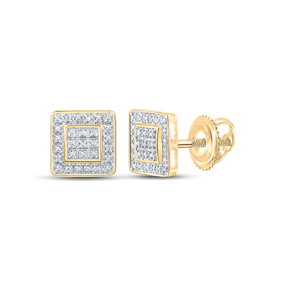 10k Yellow Gold Round Diamond Square Earrings 1/6 Cttw