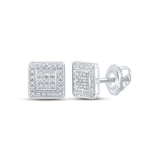 10k White Gold Round Diamond Square Earrings 1/6 Cttw