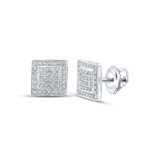 10k White Gold Round Diamond Square Earrings 1/4 Cttw