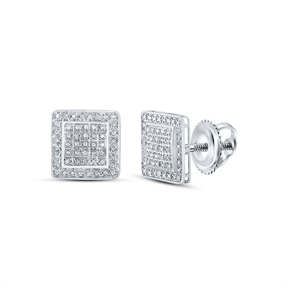 10k White Gold Round Diamond Square Earrings 1/3 Cttw