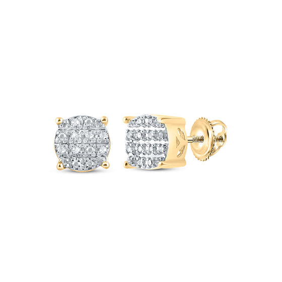 10k Yellow Gold Round Diamond Cluster Earrings 1/12 Cttw