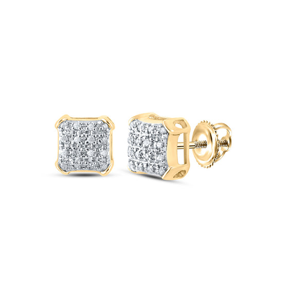 10k Yellow Gold Round Diamond Square Earrings 1/10 Cttw