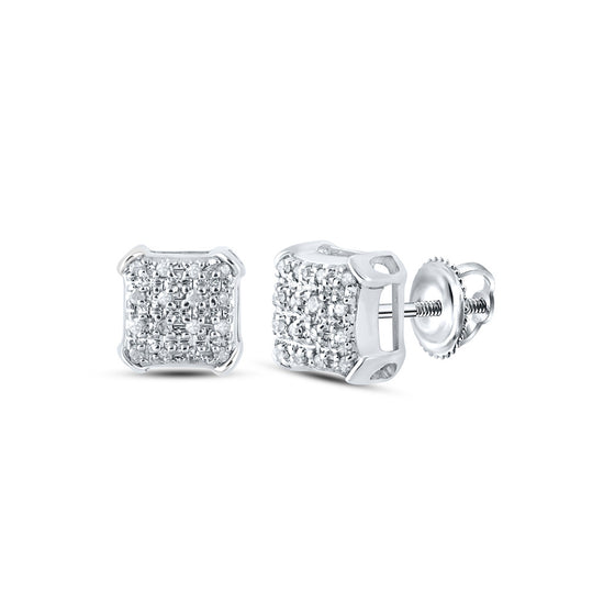 10k White Gold Round Diamond Square Earrings 1/10 Cttw