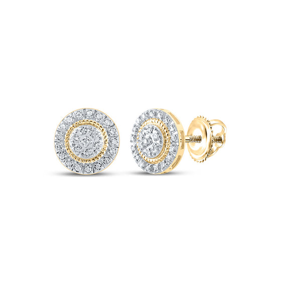 10k Yellow Gold Round Diamond Cluster Earrings 1/8 Cttw