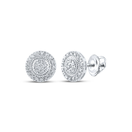 10k White Gold Round Diamond Cluster Earrings 1/8 Cttw