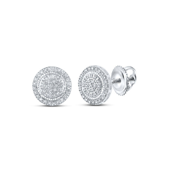 10k White Gold Round Diamond Circle Earrings 1/4 Cttw