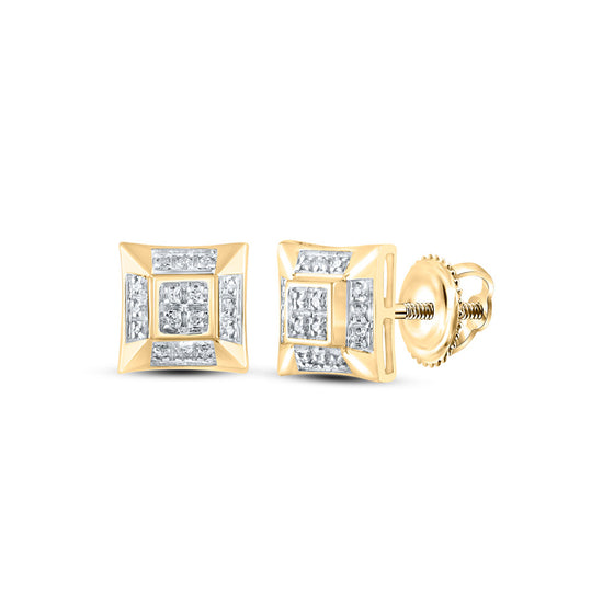 10k Yellow Gold Round Diamond Square Earrings 1/10 Cttw