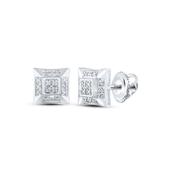 10k White Gold Round Diamond Square Earrings 1/10 Cttw