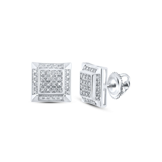 10k White Gold Round Diamond Square Earrings 1/5 Cttw