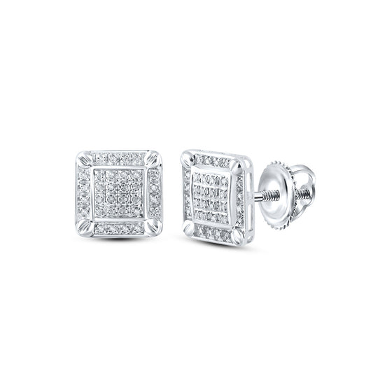 10k White Gold Round Diamond Square Earrings 1/5 Cttw