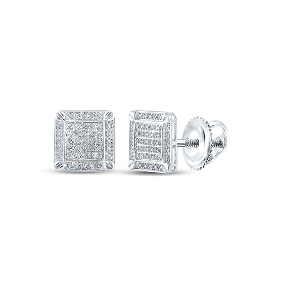 10k White Gold Round Diamond Square Earrings 1/4 Cttw