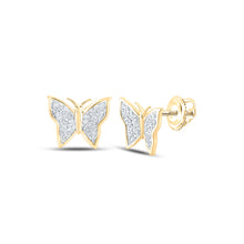  10k Yellow Gold Womens Round Diamond Butterfly Earrings 1/8 Cttw