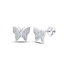  10k White Gold Womens Round Diamond Butterfly Earrings 1/8 Cttw