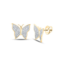  10k Yellow Gold Womens Round Diamond Butterfly Bug Earrings 1/4 Cttw