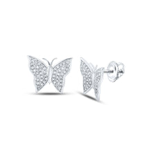  10k White Gold Womens Round Diamond Butterfly Bug Earrings 1/4 Cttw