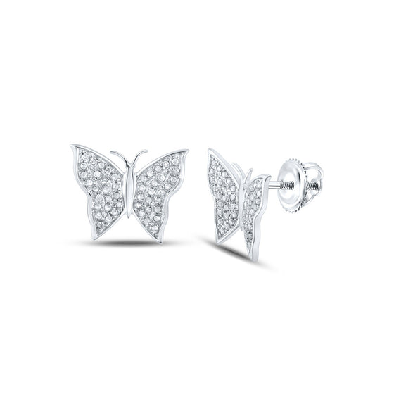 10k White Gold Womens Round Diamond Butterfly Bug Earrings 1/4 Cttw