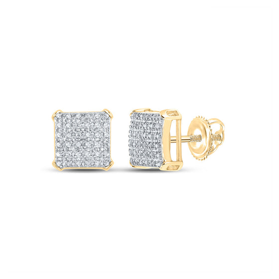 10k Yellow Gold Round Diamond Square Earrings 1/5 Cttw