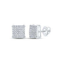 10k White Gold Round Diamond Square Earrings 1/5 Cttw