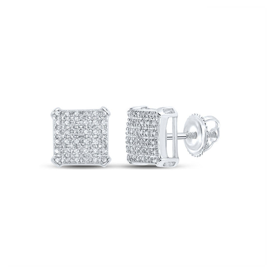 10k White Gold Round Diamond Square Earrings 1/5 Cttw