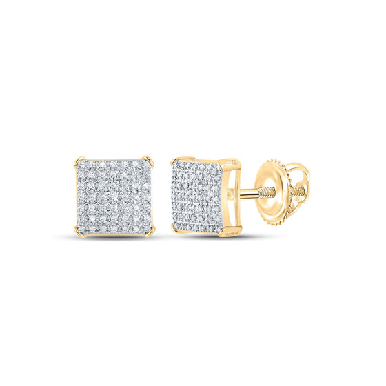 10k Yellow Gold Round Diamond Square Earrings 1/3 Cttw