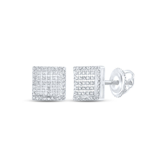 10k White Gold Round Diamond Square Earrings 1/3 Cttw