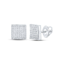  10k White Gold Round Diamond Square Earrings 3/8 Cttw