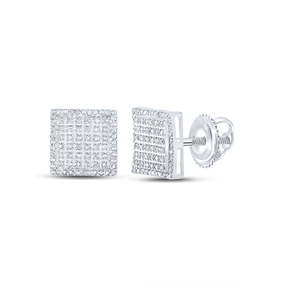 10k White Gold Round Diamond Square Earrings 3/8 Cttw
