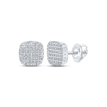  10k White Gold Round Diamond Square Earrings 1/5 Cttw