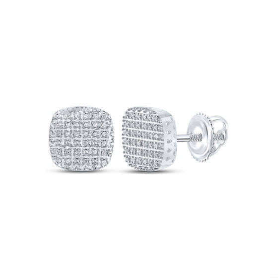 10k White Gold Round Diamond Square Earrings 1/5 Cttw
