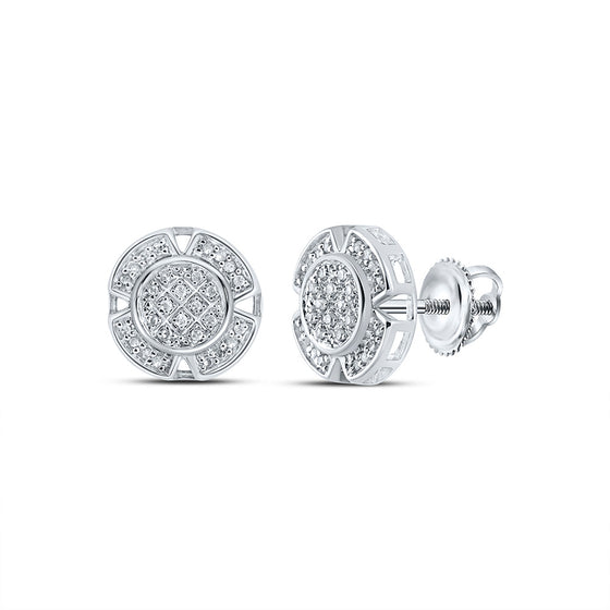 10k White Gold Round Diamond Circle Earrings 1/6 Cttw