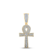  10k Two-tone Gold Mens Round Diamond Ankh Cross Charm Pendant 1/2 Cttw