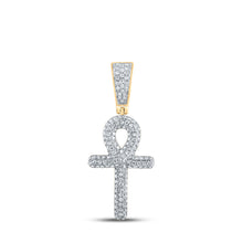  10k Yellow Gold Mens Round Diamond Ankh Cross Charm Pendant 3/8 Cttw